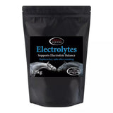 Black resealable pouch of omega equine electrolytes with blue label and two horses to help replenish lost electrolytes