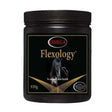 Black cylindrical container of omega equine flexology si 930g supplement for horse joint health with methyl sulphonyl methane