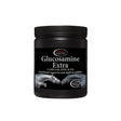 Black plastic jar of omega equine glucosamine extra 900g supplement for joint health and mobility in equine glucosamine extra