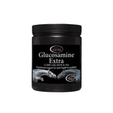 Black plastic jar of omega equine glucosamine extra 900g supplement for joint health and mobility in equine glucosamine extra