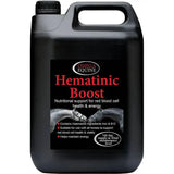 Black plastic jug of omega equine hematinic nutritional supplement supports haemoglobin in horses with iron and b12
