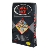 Black bag of omega equine rice with stabilised rice bran and linseed pellet feed for horses