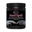 Black cylindrical container of omega equine sandxpell 510g nutritional supplement for horses prone to gut stress on sandy pastures