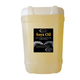 A translucent yellow plastic container with white lid labeled omega equine soya oil promotes excellent skin health for horses