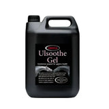 Black plastic jug of omega equine ulsoothe gel nutritional supplement naturally supporting gastric health in horses