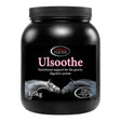 Black plastic jar of omega equine ulsoothe 1.5kg supplement naturally supporting gastric health in horses