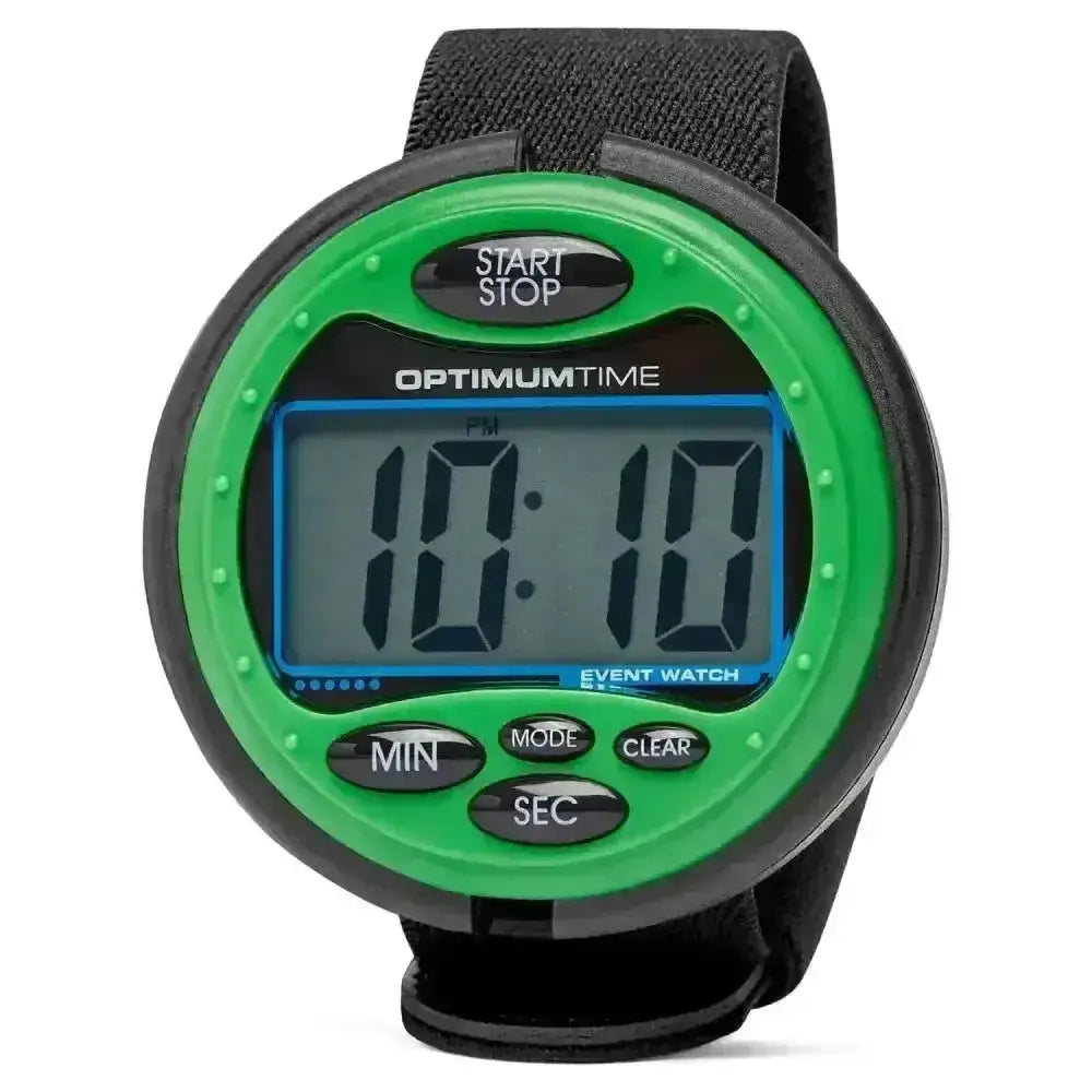 Green and black optimum time 3-day event watch with fabric strap perfect for carriage driving trials and pony club events