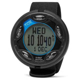 Black digital optimum time rechargeable event watch with blue display accents and textured strap features rechargeable event watch features
