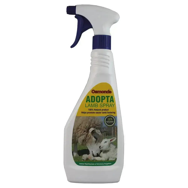 White plastic osmonda adopta-lamb spray bottle with blue trigger featuring synergistic blend of beneficial micro-organisms