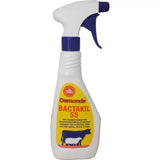 White plastic spray bottle with blue trigger and yellow osmonds bactakil label featuring unique combination biocides