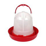 Red and translucent plastic chicken waterer with handle osprey drinker red for easy poultry hydration