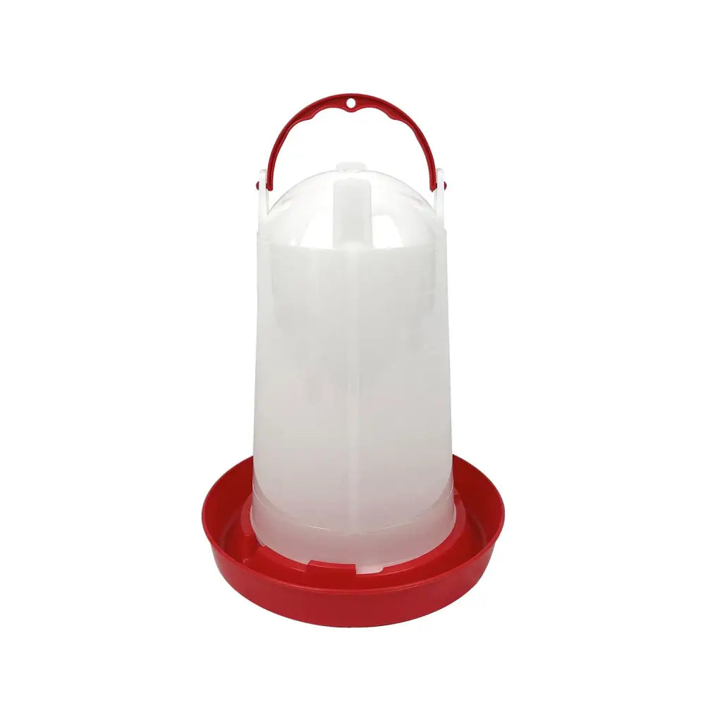 Osprey drinker red translucent plastic poultry waterer with handle for easy carrying and refilling