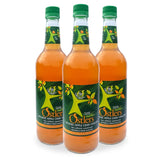 Three clear glass bottles of ostlers cider organic apple cider vinegar with mother refills from north devon