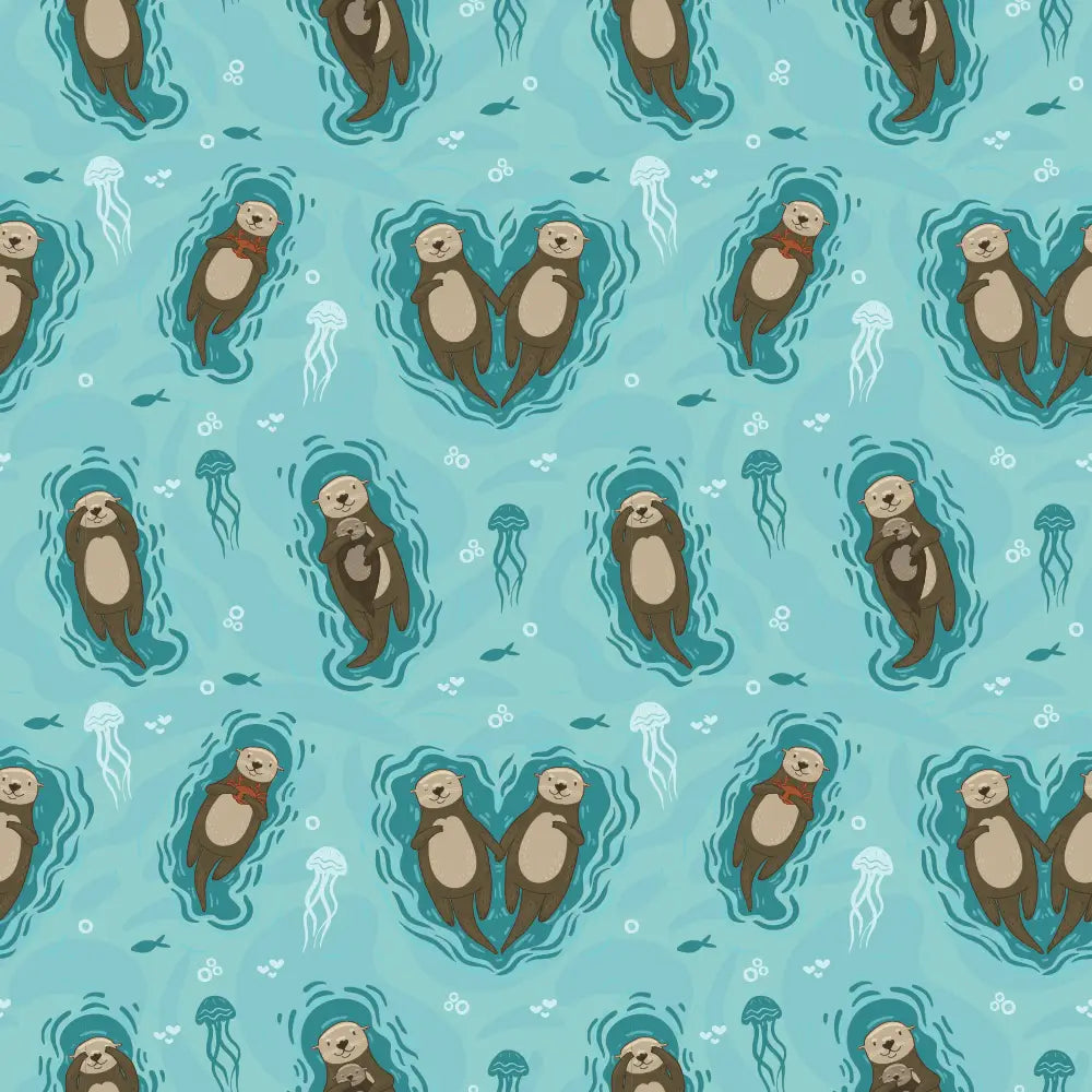 Cute brown otter and jellyfish patterned aqua-blue adjustable lovely dog collar perfect for otterly lovely dog style