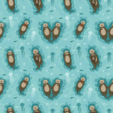 Cute brown otter and jellyfish patterned aqua-blue adjustable lovely dog collar perfect for otterly lovely dog style
