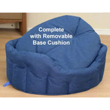 Blue quilted heavy duty oval dog bed from P&L Country Dog Tough with removable base cushion and waterproof design
