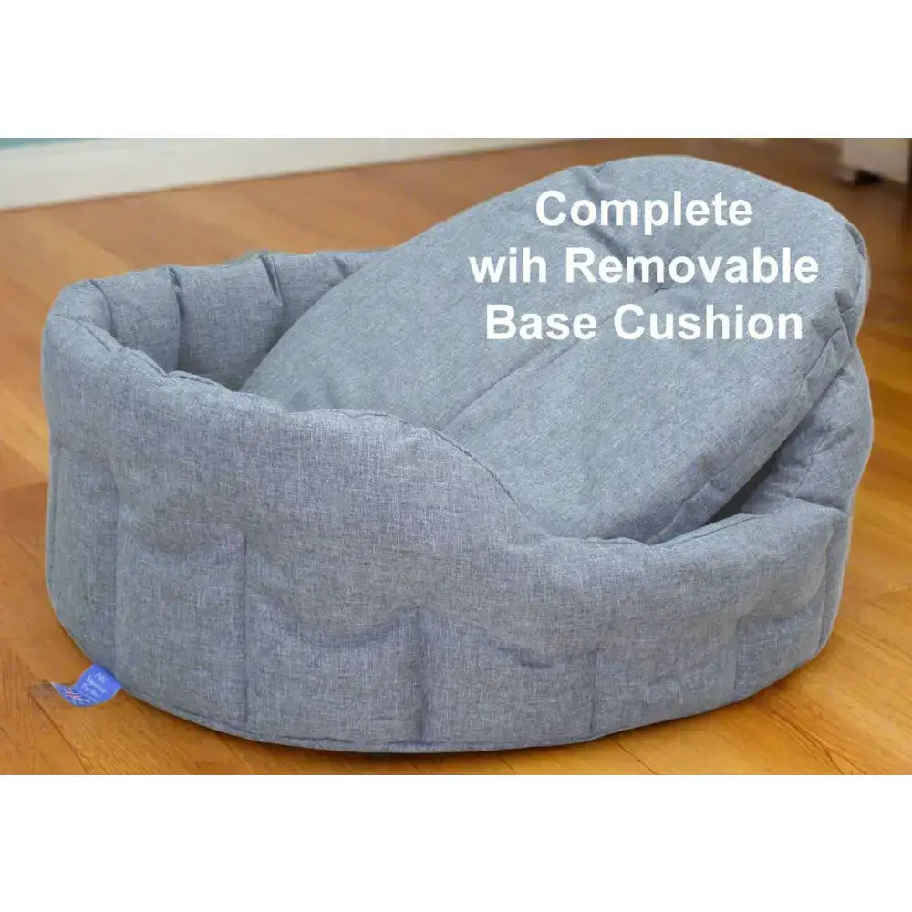 Gray textured fabric country dog tough heavy duty oval waterproof dog bed with removable base cushion