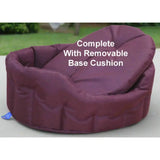Maroon plush country dog tough heavy duty oval waterproof dog bed with removable base cushion for pets