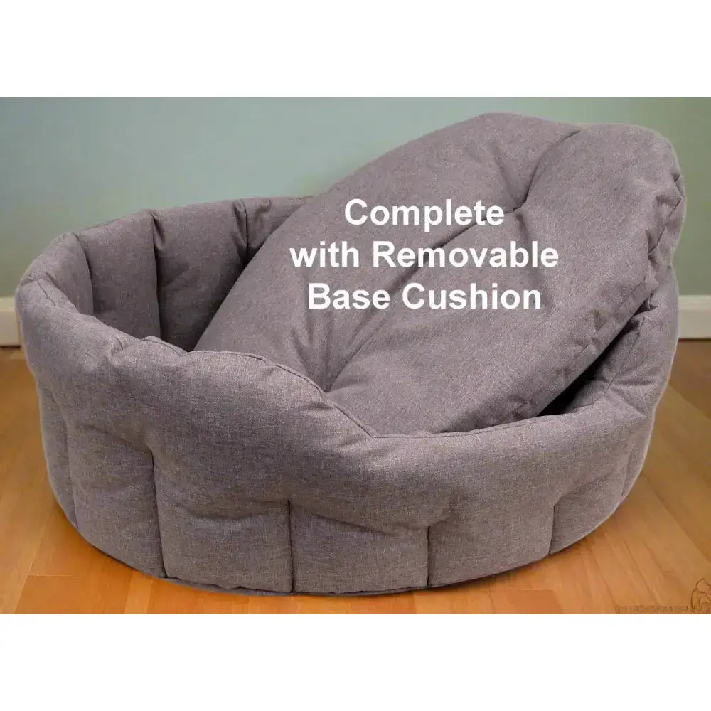 Gray plush country dog tough heavy duty oval waterproof dog bed with removable base cushion for pets