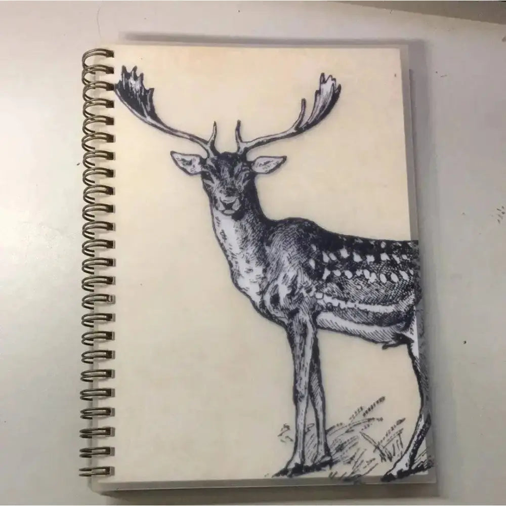 Cream padblocks a5 wiro notebook with black and white deer sketch perfect for equestrian wiro notebooks fans