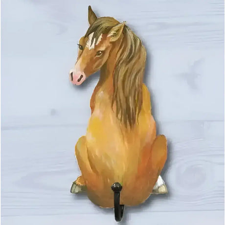Padblocks shaped single wooden horse wall hook with tan coat white blaze and pink nose storage hooks for easy organization