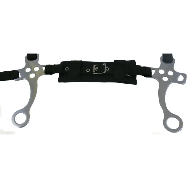 Silver metal padded hackamore nose unit with black padded straps and buckle featuring spacer material by libbys padded hackamore