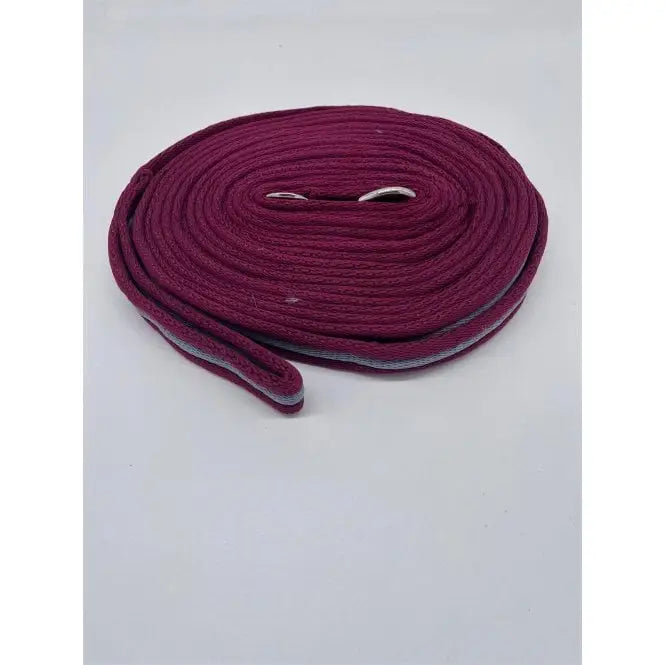 A maroon padded lunge line 8m with subtle gray stripe perfect for windsor padded lunge or reins brown beige lunge use