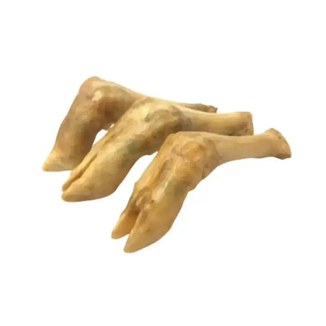 Three light brown paddock farm lamb trotters dog chew toys shaped like textured animal paws