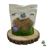 Paddock farm strips rabbit chews in a resealable green and beige bag by nova dog chews for tasty farm strips