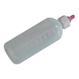 Translucent paragon lamb feeding bottle with pink nipple and measurement markings made from highly durable polyethylene