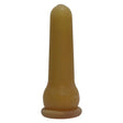 Translucent amber-colored silicone rubber calf teat pull over bottle type with a rounded tapered top and flared base