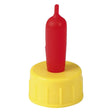 Red plastic paragon rubber feeding bottle with yellow ribbed rubber feeding lamb teat pritchard screw on base