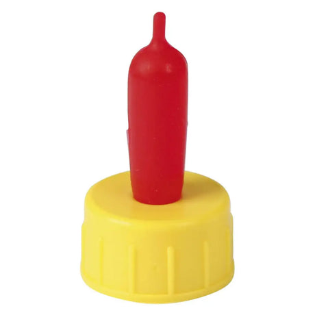 Red plastic paragon rubber feeding bottle with yellow ribbed rubber feeding lamb teat pritchard screw on base