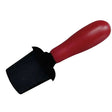 Red-handled black putty knife with smooth grip and curved blade for paragon rubber feeding teat plug-in use