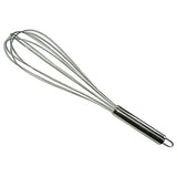 Stainless steel paragon rubber wire whisk with sleek polished handle and looped end for easy mixing tasks