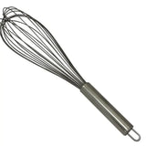 Stainless steel paragon rubber wire whisk with sleek cylindrical handle and loop for hanging in silver finish