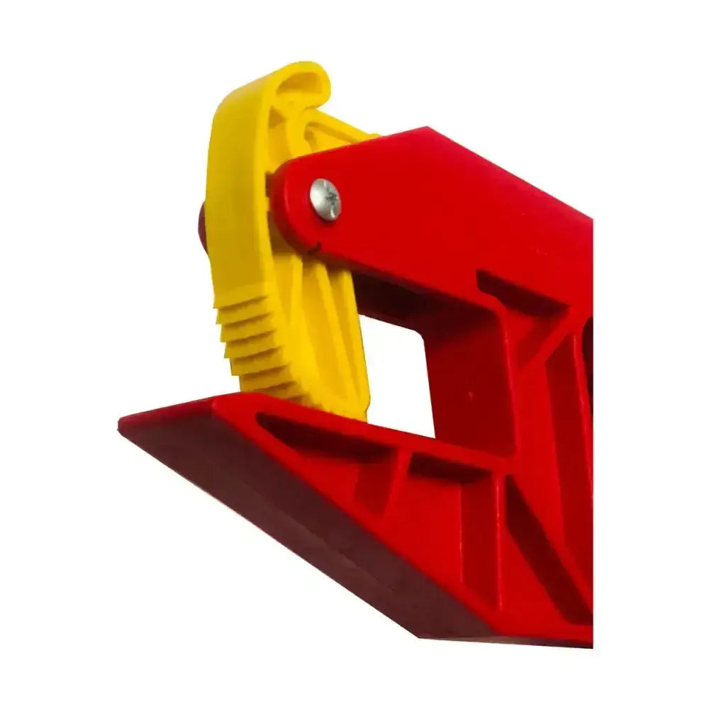Red and yellow plastic parallax grabbit clamp with gear-like mechanism for stable accessories and grabbit makes light use