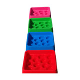 Set of four colorful silicone soap dishes in pink green blue and red with textured surface for parallax grad-dual feeder slow feeding trough