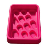 Bright pink rectangular silicone soap dish with circular indentations designed for parallax grad-dual feeder slow feeding trough
