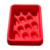 Red rectangular silicone ice cube tray with 12 circular spots for parallax grad-dual feeder slow feeding trough use