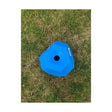 Bright blue hexagonal plastic balance disc with central hole for parallax snack multi sided feeding use