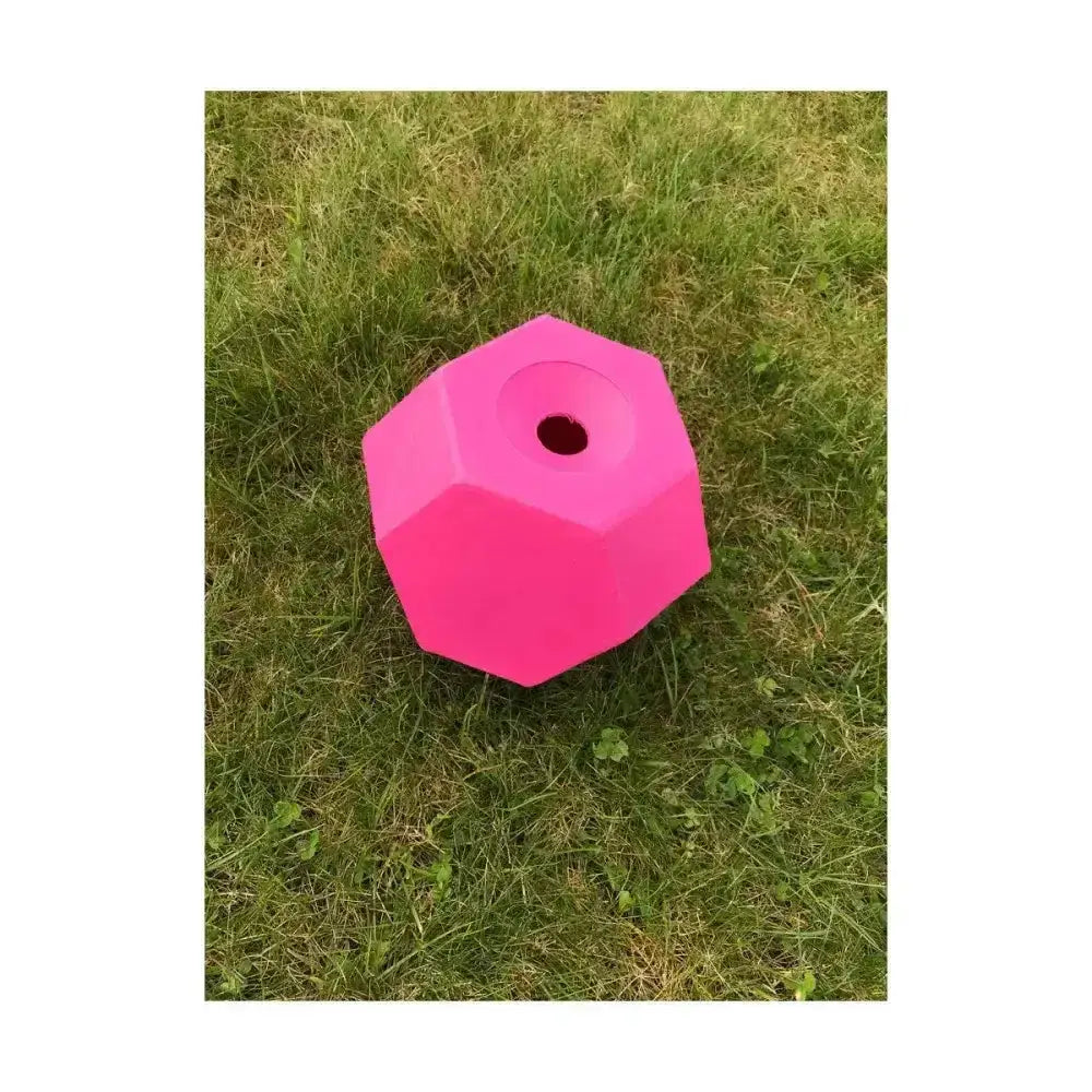 Bright pink octagonal foam parallax snack multi sided feeding ball with central hole for sided feeding play