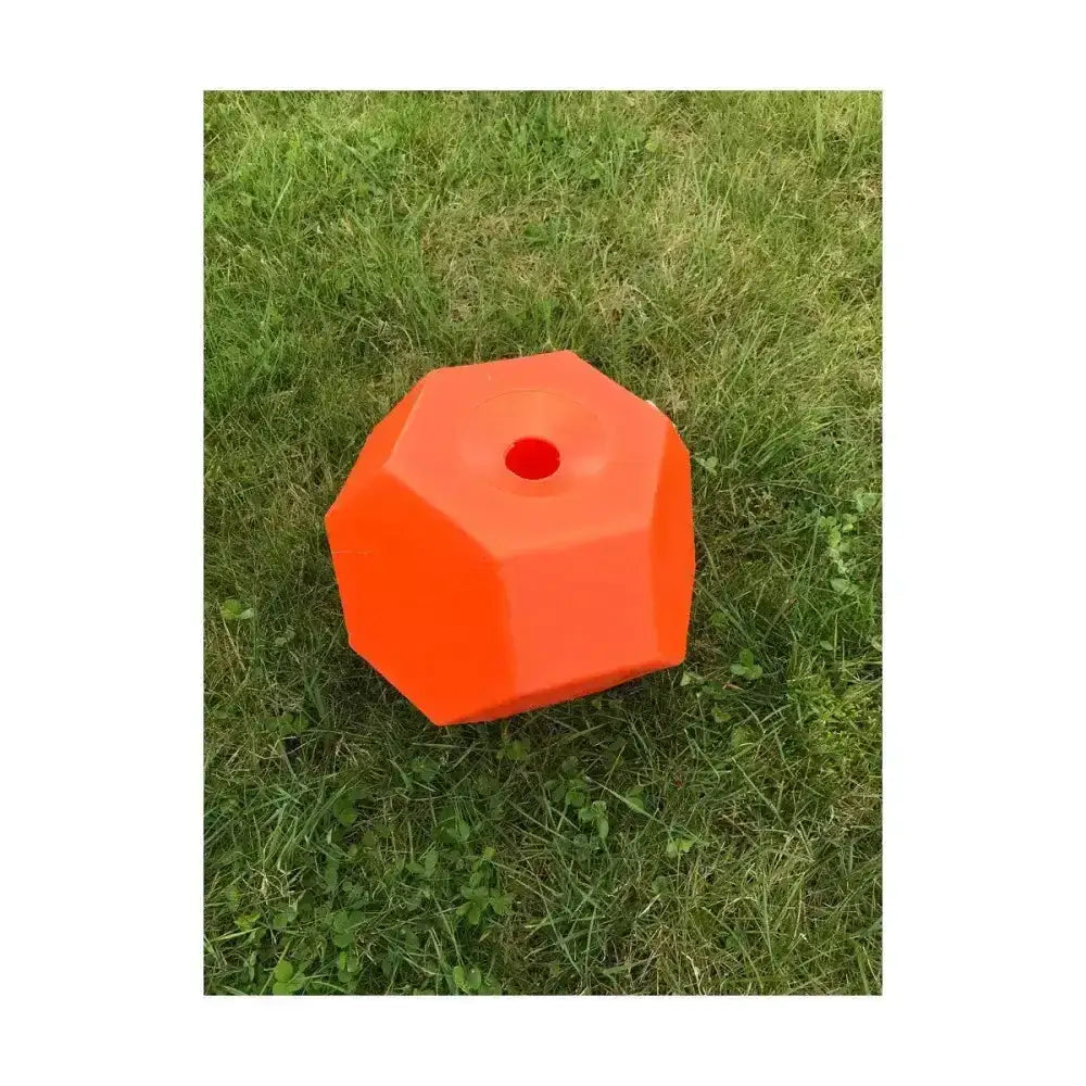 Bright orange octagonal plastic marker with central hole for parallax snack multi sided feeding ball use