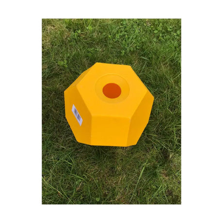 Parallax snack bright yellow octagonal plastic multi sided feeding ball with central orange hole for easy access