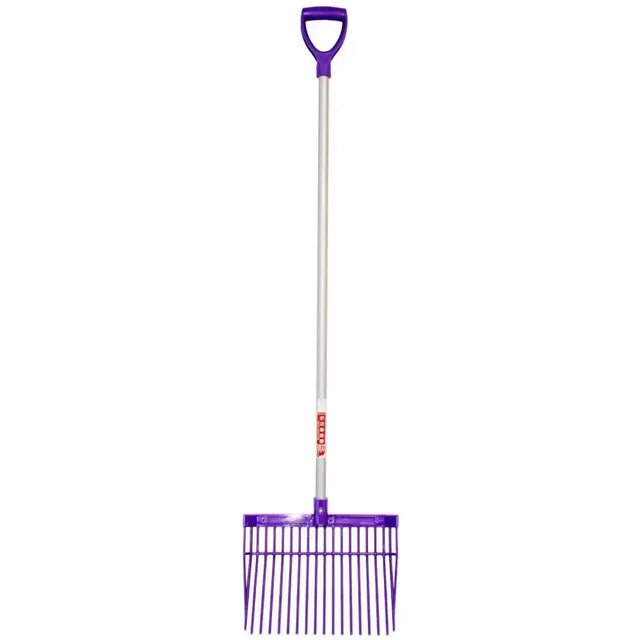 Purple plastic handled pc bedding fork d handle with silver metal shaft and purple tines for gardening use