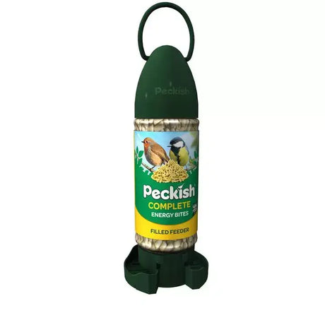 Green peckish complete energy bites ready to use feeder with loop handle and base for hanging birds easily access energy bites