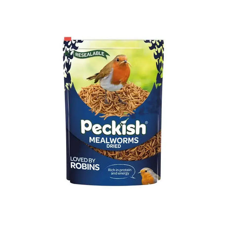 Peckish mealworms dried in a resealable blue pouch with a robin image ideal for equestrian horses treats