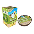 Green and brown patent pending peckish natural balance coco-not wild bird feeder with circular bird and coconut design