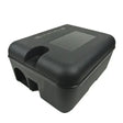 Black plastic lockable rat bait box by pelgar with a transparent lid window for safe rat bait station use