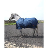 Blue perf standard 200g medium weight turnout rug for horses with waterproof fabric and reflective stripes on the side